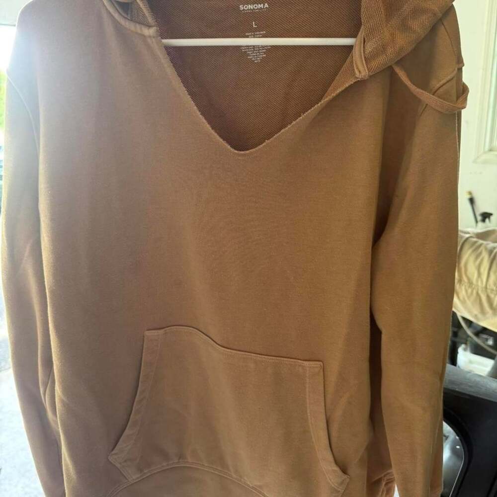 Sonoma Goods For Life Hoodie Size L Brown V-Neck Pullover